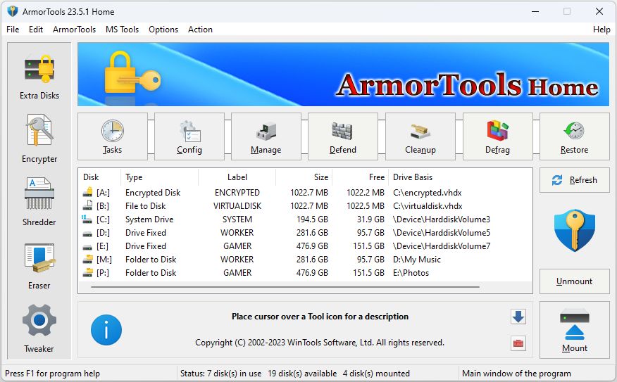 ArmorTools Home Screen Shot of Main Window